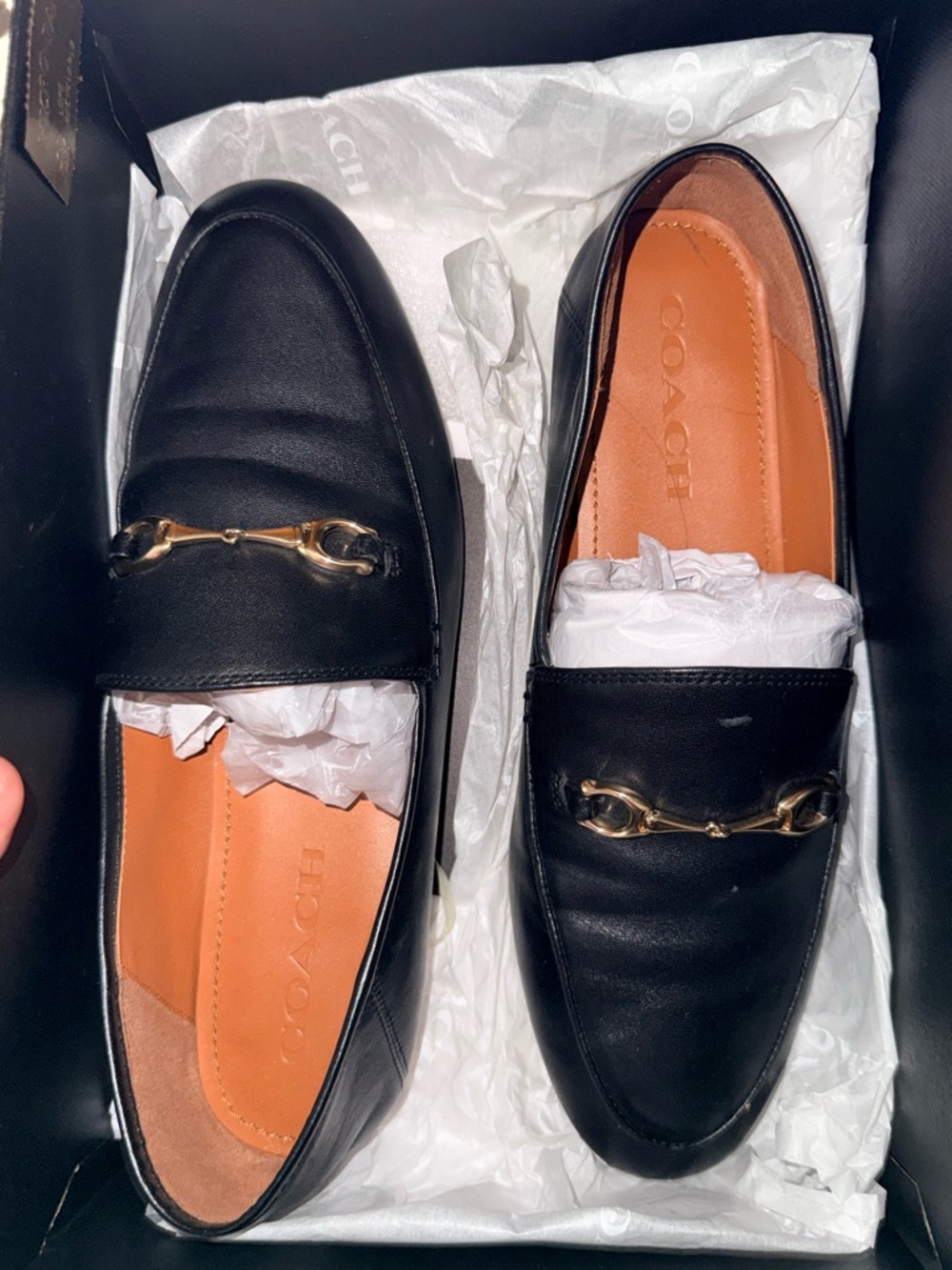 Coach Haley Black Leather Gold Bit Slip-On Loafers
